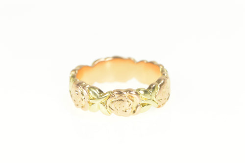 14K 6.0mm Rose Pattern 1940's Wedding Band Ring Yellow Gold