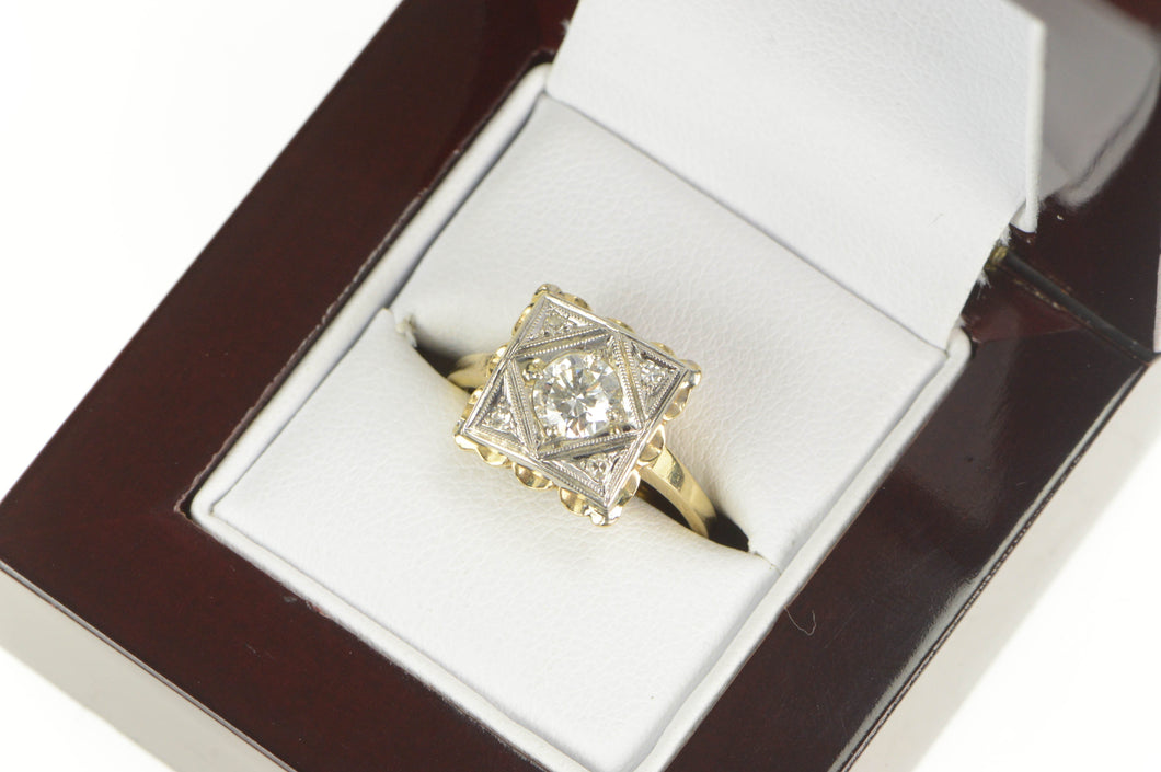 14K Art Deco 0.81 Ctw Diamond Square Engagement Ring Yellow Gold