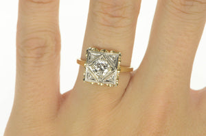 14K Art Deco 0.81 Ctw Diamond Square Engagement Ring Yellow Gold