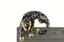 Load image into Gallery viewer, 14K Black Enamel Rhinestone Leopard Jaguar Pendant Yellow Gold