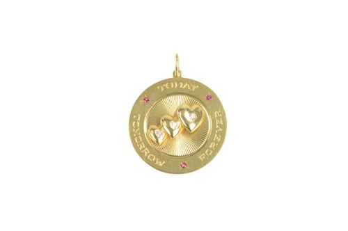 14K Tomorrow Today Forever Heart Diamond 1960's Charm/Pendant Yellow Gold
