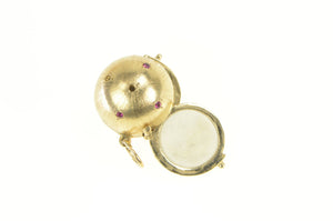 14K 1960's Sapphire & Ruby Ball Photo Locket Picture Pendant Yellow Gold