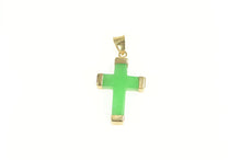 Load image into Gallery viewer, 14K Squared Jade Carved Cross Christian Faith Pendant Yellow Gold