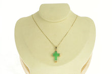 Load image into Gallery viewer, 14K Squared Jade Carved Cross Christian Faith Pendant Yellow Gold