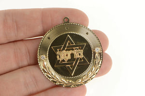 14K Star of David Hebrew Jewish Diamond Medallion Pendant Yellow Gold