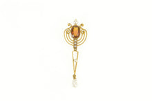 Load image into Gallery viewer, 14K Victorian Citrine Pearl Dangle Filigree Statement Pendant Yellow Gold