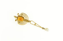 Load image into Gallery viewer, 14K Victorian Citrine Pearl Dangle Filigree Statement Pendant Yellow Gold