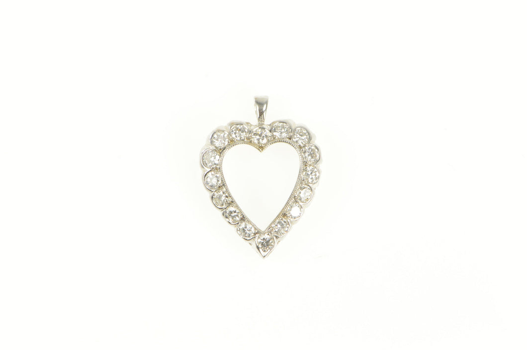 14K 0.80 Ctw 1950's Diamond Heart Love Symbol Pendant White Gold