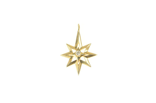 14K Diamond Solitaire North Star Retro Statement Pendant Yellow Gold