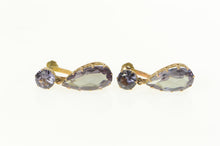 Load image into Gallery viewer, 14K Victorian Amethyst Pear Dangle Screw Back Earrings Yellow Gold
