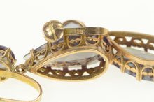 Load image into Gallery viewer, 14K Victorian Amethyst Pear Dangle Screw Back Earrings Yellow Gold