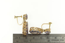 Load image into Gallery viewer, 14K Victorian Amethyst Pear Dangle Screw Back Earrings Yellow Gold