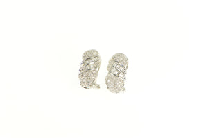 14K 0.65 Ctw Pave Diamond Curved French Clip Earrings White Gold