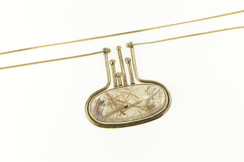 14K Rutilated Quartz Cabochon Modernist Chain Necklace 14