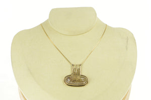 14K Rutilated Quartz Cabochon Modernist Chain Necklace 14" Yellow Gold