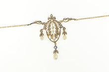 Load image into Gallery viewer, 14K Victorian Seed Pearl Diamond Filigree Fringe Necklace 15.5&quot; Yellow Gold