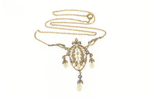Load image into Gallery viewer, 14K Victorian Seed Pearl Diamond Filigree Fringe Necklace 15.5&quot; Yellow Gold