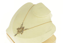 Load image into Gallery viewer, 14K Victorian Seed Pearl Diamond Filigree Fringe Necklace 15.5&quot; Yellow Gold