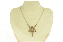 Load image into Gallery viewer, 14K Victorian Seed Pearl Diamond Filigree Fringe Necklace 15.5&quot; Yellow Gold