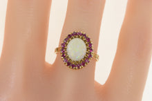 Load image into Gallery viewer, 10K Natural Opal Ruby Halo Retro Cocktail Ring Yellow Gold