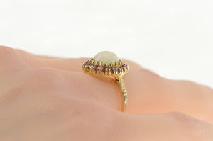 10K Natural Opal Ruby Halo Retro Cocktail Ring Yellow Gold