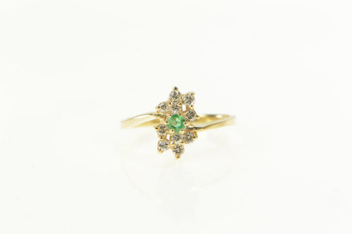 14K 0.37 Ctw Natural Emerald Diamond Cluster Ring Yellow Gold