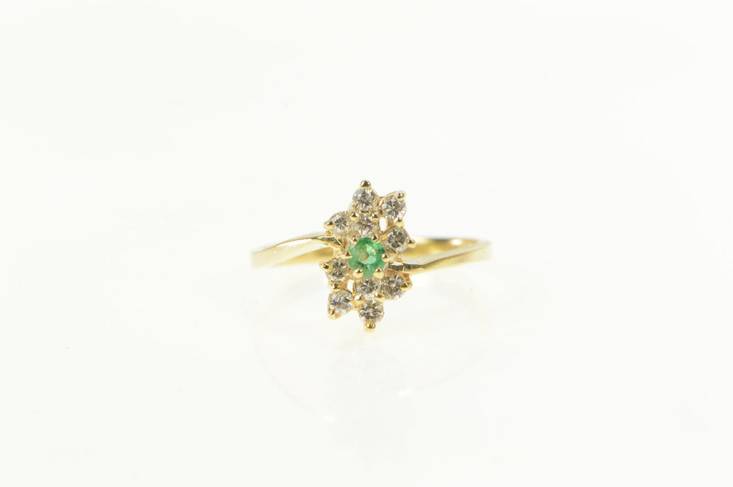 14K 0.37 Ctw Natural Emerald Diamond Cluster Ring Yellow Gold