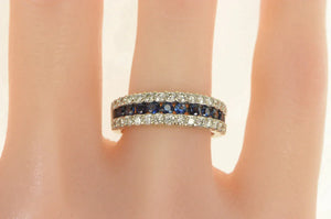 14K 1.80 Ctw Sapphire Diamond Wedding Band Ring Yellow Gold