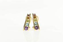 Load image into Gallery viewer, 14K Amethyst Blue Topaz Citrine Bar French Clip Earrings Yellow Gold