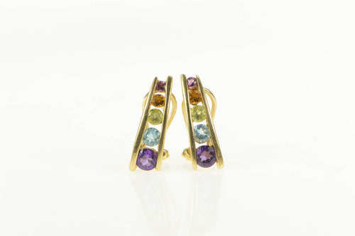 14K Amethyst Blue Topaz Citrine Bar French Clip Earrings Yellow Gold
