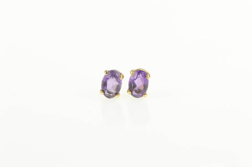 14K Amethyst Solitaire February Birthstone Stud Earrings Yellow Gold