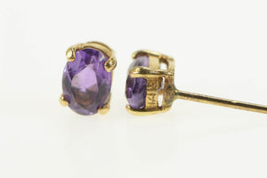 14K Amethyst Solitaire February Birthstone Stud Earrings Yellow Gold