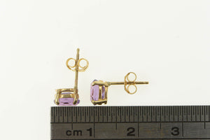 14K Amethyst Solitaire February Birthstone Stud Earrings Yellow Gold