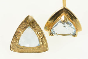 14K Trillion Blue Topaz Solitaire Triangle Stud Earrings Yellow Gold