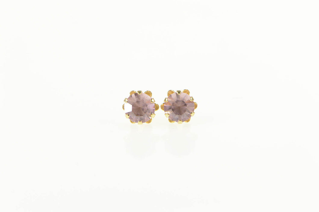 14K Round Sim. Pink Topaz Solitaire Stud Earrings Yellow Gold