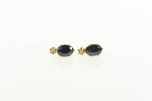 14K Oval Natural Sapphire Diamond Accent Stud Earrings Yellow Gold