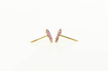 Load image into Gallery viewer, 14K Pave Pink Rhinestone Bow Ribbon Stud Earrings Yellow Gold