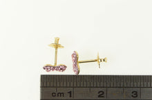Load image into Gallery viewer, 14K Pave Pink Rhinestone Bow Ribbon Stud Earrings Yellow Gold