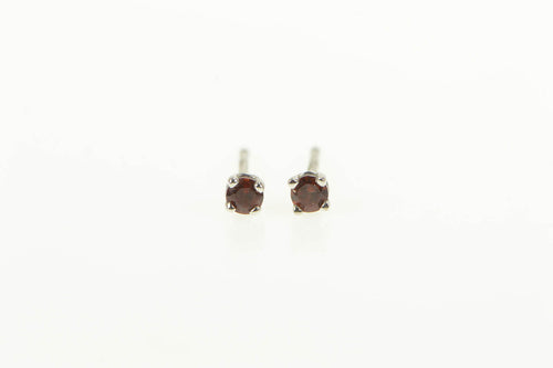 14K Round Garnet Simple Solitaire Stud Earrings White Gold