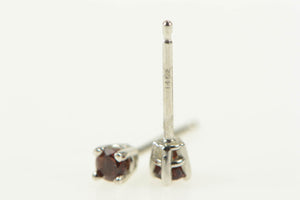 14K Round Garnet Simple Solitaire Stud Earrings White Gold