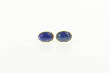 Load image into Gallery viewer, 14K Oval Lapis Lazuli Cabochon Stud Earrings Yellow Gold