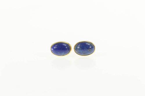 14K Oval Lapis Lazuli Cabochon Stud Earrings Yellow Gold