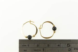 10K Round Black Onyx Beaded Hoop Earrings Yellow Gold
