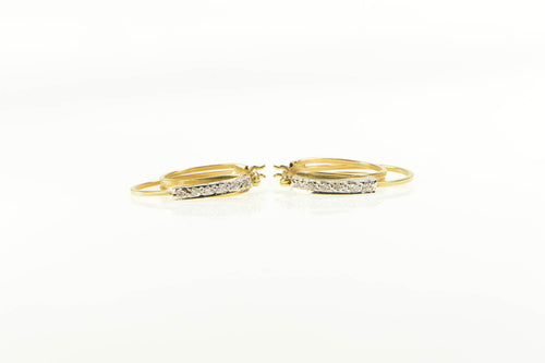 14K Diamond Inset Layered Look Oval Hoop Earrings Yellow Gold