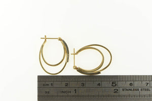 14K Diamond Inset Layered Look Oval Hoop Earrings Yellow Gold