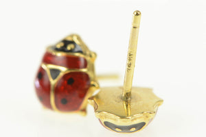 14K Red Enamel Lady Bug Good Luck Lucky Stud Earrings Yellow Gold