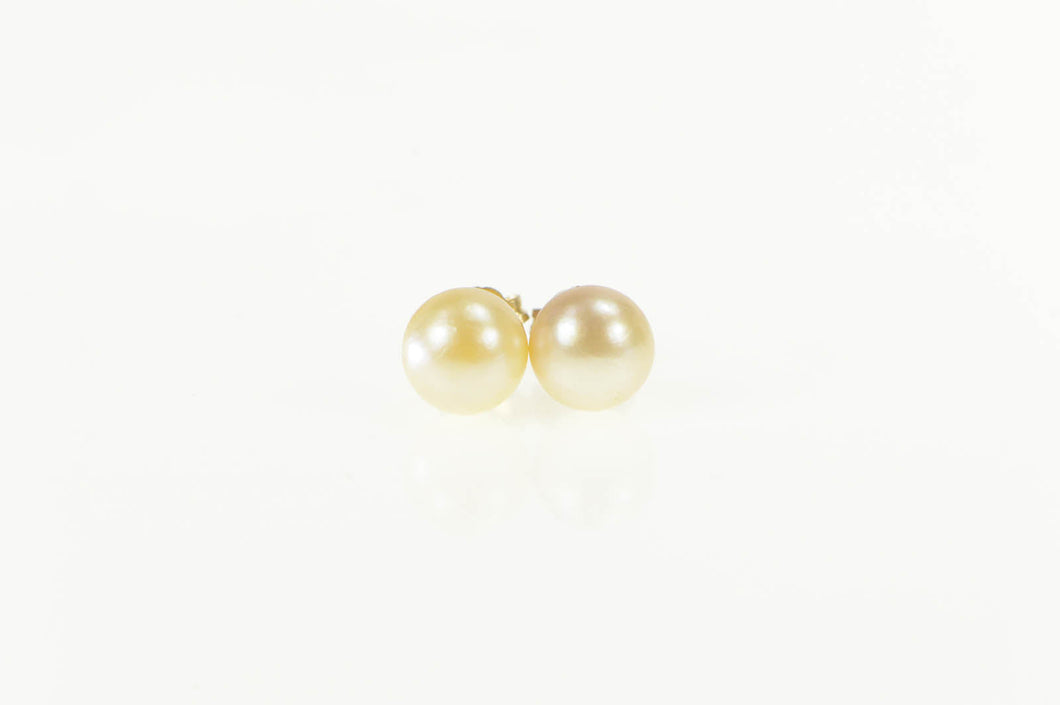 14K 7.0mm Pearl Classic Simple Retro Stud Earrings Yellow Gold