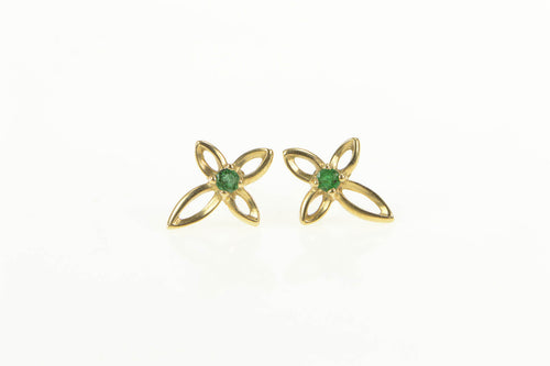 10K Emerald Inset Cross Christian Faith Symbol Earrings Yellow Gold
