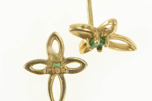 10K Emerald Inset Cross Christian Faith Symbol Earrings Yellow Gold