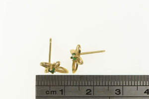 10K Emerald Inset Cross Christian Faith Symbol Earrings Yellow Gold